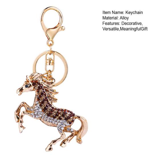 Horse-Shaped Rhinestone Keychain with Carabiner Clip Sparkling Zircon Animal Key Ring for Keys Bags Lucky Symbol for Car Home Decor
