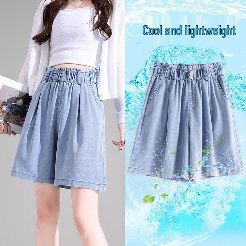 2026 Women s Plus Size Ice Silk Denim Shorts - Summer Thin, Loose Fit, Wide Leg, Tencel, Mid-Length S (80-90 jin)
