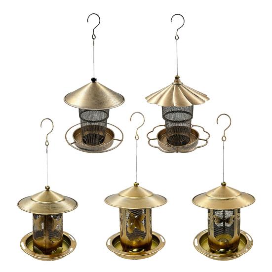 Bird Feeder with Rainproof Roof Metal Feeder Large Capacity Grain Storage Bin And Tray Feeder for Outdoor Garden Patio
