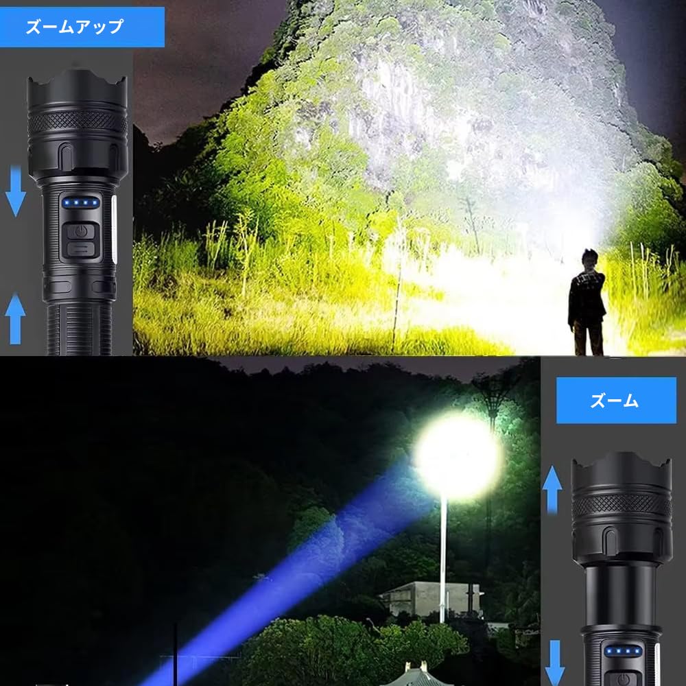 Wellvie Classy White Red LED Flashlight with Dual Flashlight with Long USB Zoomable COB Work Ideal for Emergency Mountain and Night Fishing 9-Mode &