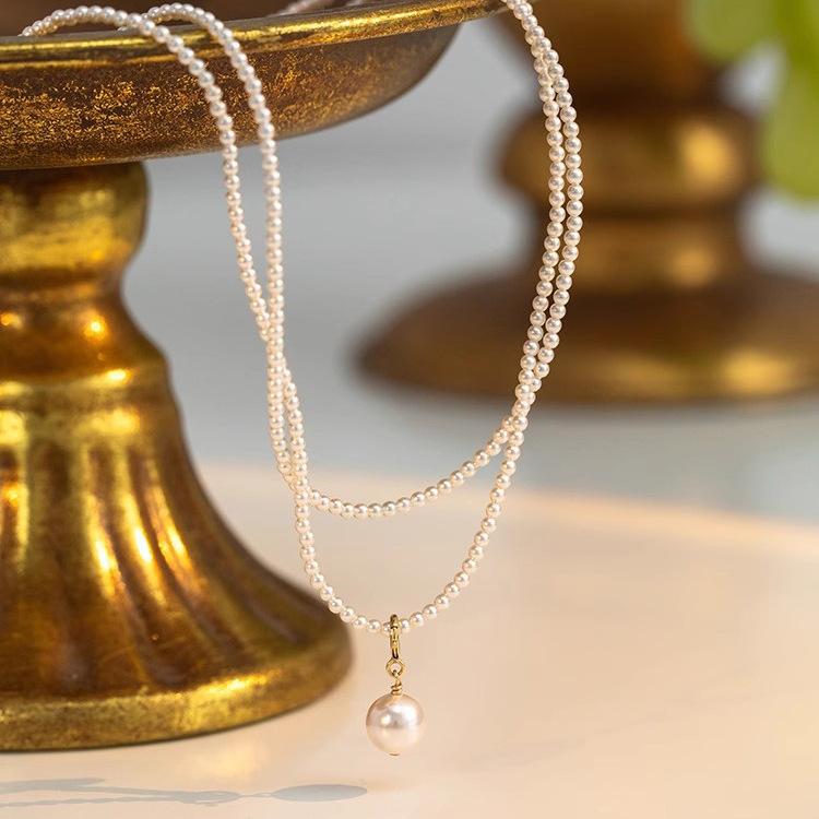 Retro Woven Double-layer Pearl Necklace Light Luxury Niche Design Collarbone Chain Neck Chain 2025 New Trendy