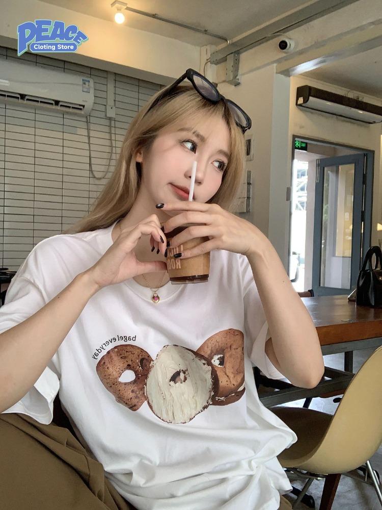 

Cute Donut Printed T-shirt for Men and Women Fashion Pure Cotton T-shirt Summer Comfy Commute Short Sleeve Top 90s Graphic Tee XXXL белый