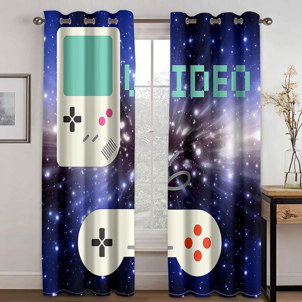 2pcs Gamer Gamepad Controller Window Curtains Drapes for Living Room Boys Bedroom Gaming Room Home Decor Door Playing Video Game