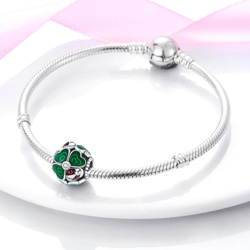 Charms Platahollowed-Out Four-Leaf Clover Ladybug Beads Fit Originalbracelets Charm For Women Jewelry Diy Making Gifts