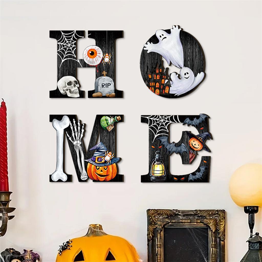 Spooky Halloween Wooden Door Hanger with Pumpkin and Ghost Design - Festive Hanging Decoration for Home Entryway