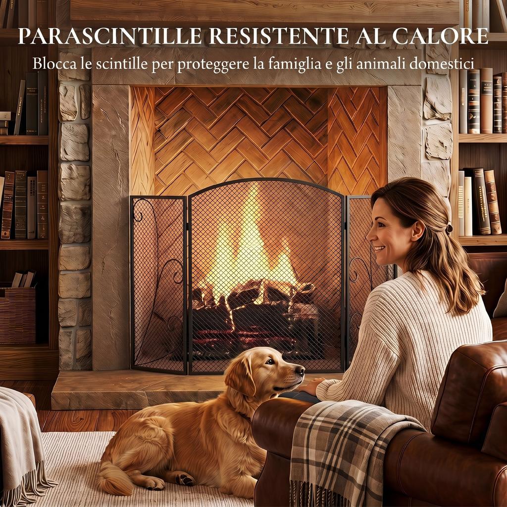Fireplace Spark Guard Foldable 3-Panel, 133x1x77 cm, Black