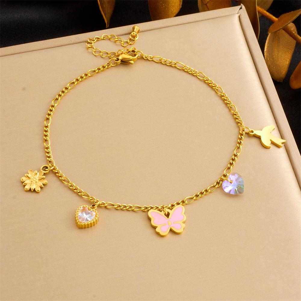 Fashion Beach Colorful Geometric Rhinestone Butterfly Heart Chain Anklet, Simple and Versatile