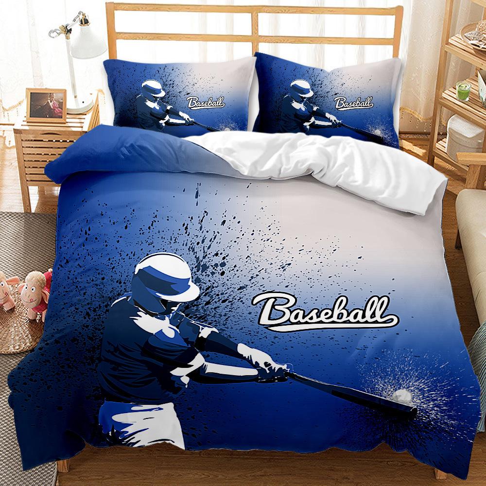 Baseball Bed Three-Piece Quilt Cover 3D Digital Printing Bed Sheet