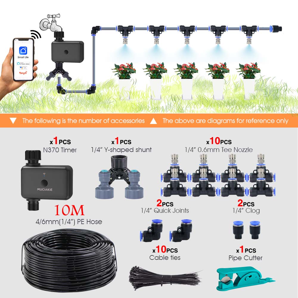 

5G Dual Band Smart WiFi Watering Timer & Spray Cooling Kit Low-pressure Atomization System Intelligent Remote APP Voice Control