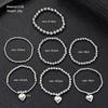 7Pcs Stacked French Beaded Love Pendant Bracelet Women's Simple Imitation Pearl Elastic Jewelry
