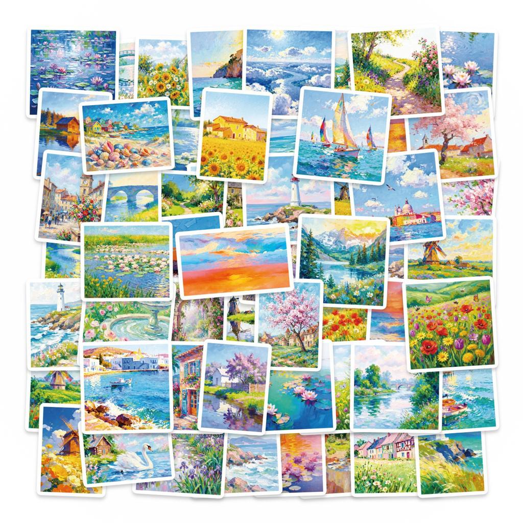 56 Landscape Oil Painting Stickers Creative Painting Warm Travel Scenery Beauty Material Decorative Stickers