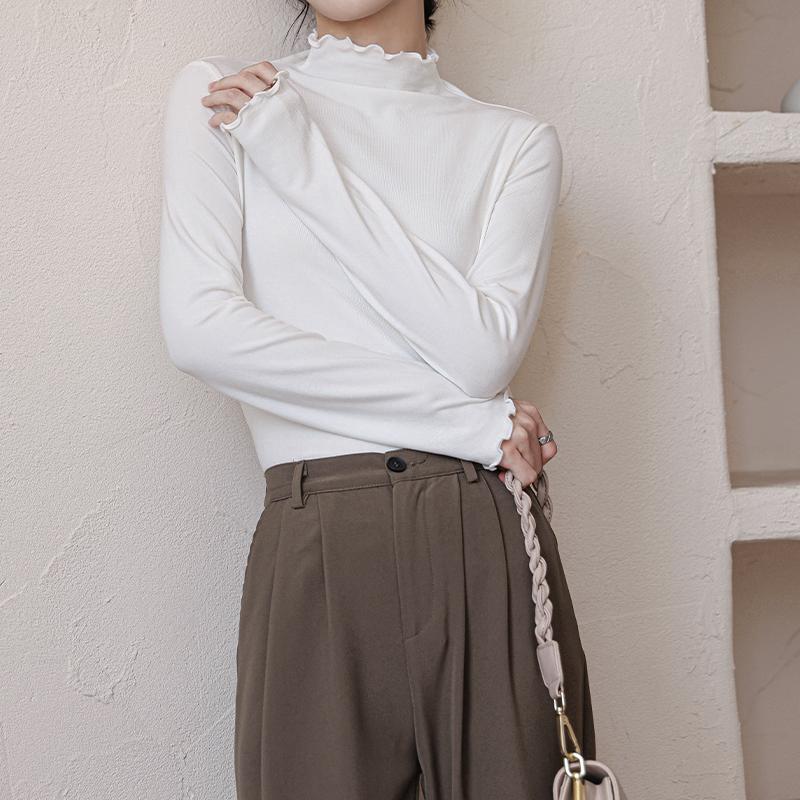 

Футболка Fungus Edge Half High Neck Base для женщин, весна-осень, модал, облегающая, с длинным рукавом, женская футболка, топы, повседневные, элегантные, женские, белые футболки 25424 XL белый