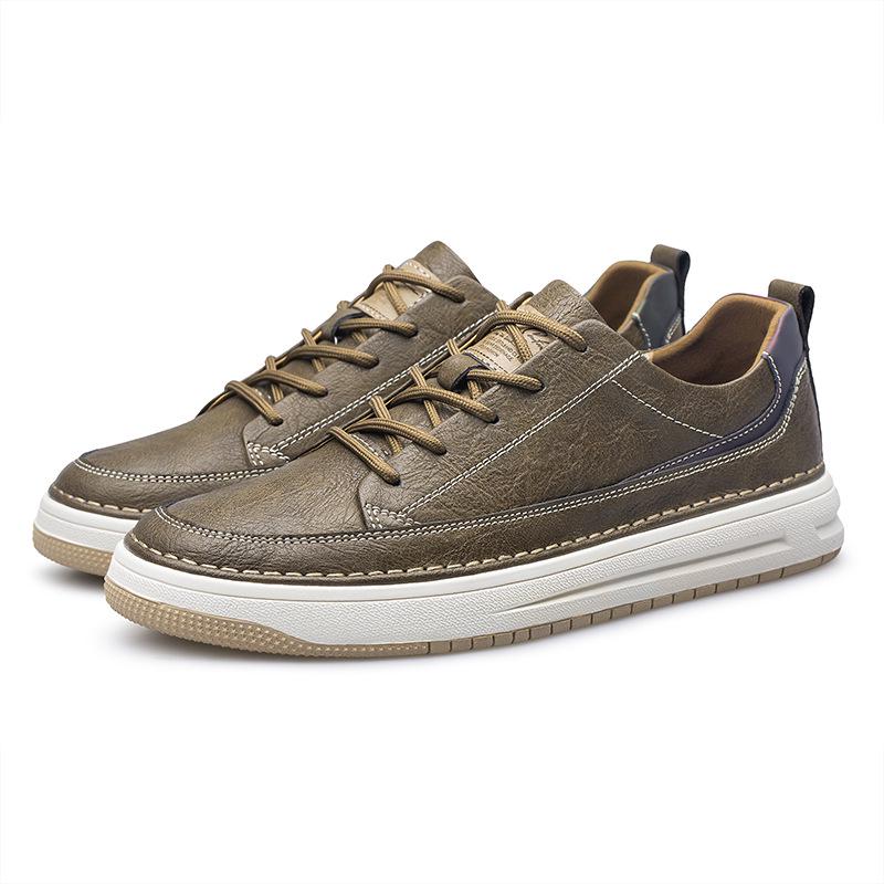 Men s Summer Breathable Leather Sneakers - Round Toe, Embossed Cowhide, Low-Top Casual Sports Shoes 39