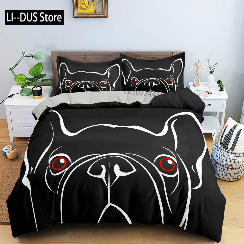Cartoon Bulldog Duvet Cover Set Pillowcase Single King Full Size Bedding Set for Bedroom Decor Microfiber 3PCS Comforter Cover