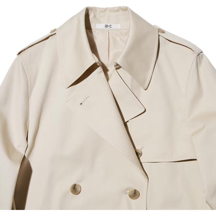 Uniqlo SS24 C Series Solid Color Double-Breasted Waist-Tie Long Sleeve Trench Coat Women Coats Natural 467151-30