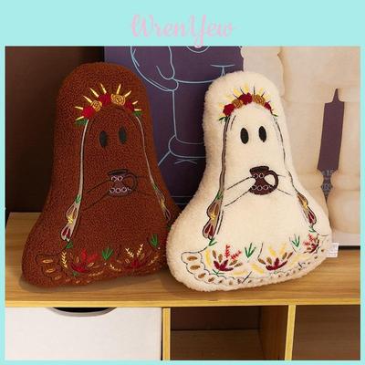 Halloween Ghost Plush Cushion With Embroidered Design For Living Room Decor
