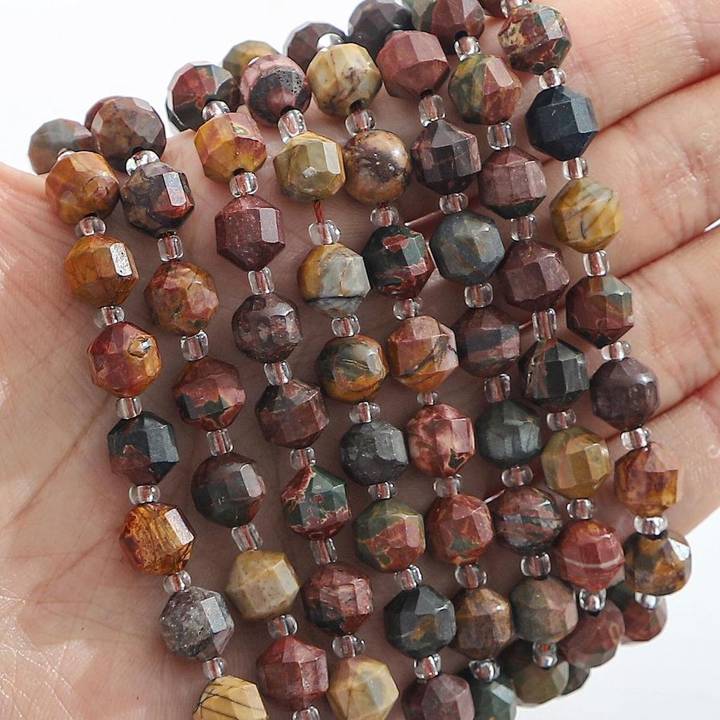 Faceted Natural Stone Spacer Beads, 8/10mm 15” Strand Loose Beads for DIY Jewelry