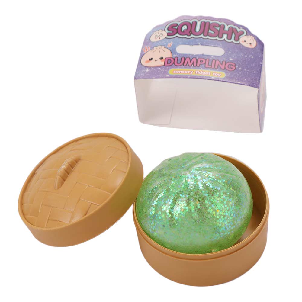 Mini Glitter Squishy Dumpling with Steamer Sensory Fidget Ball Dumpling Squishy Toys Kids Adults