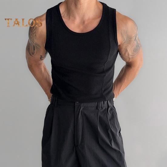 Men Summer Sport Vest O Neck Thread American Style Good Breathability Solid Color Sleeveless Sweat Absorption Pullover Gym Fitness Jogging Tank