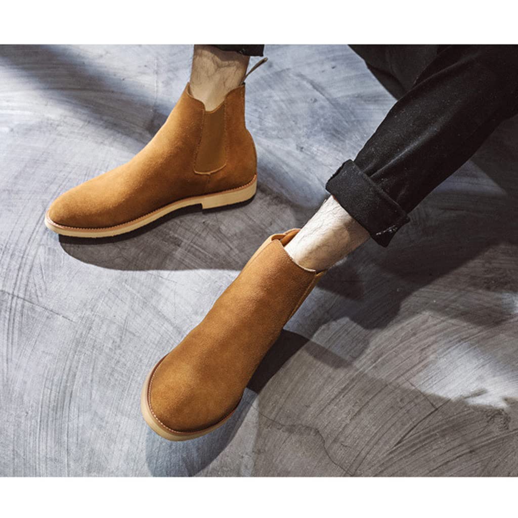 Placck Herren Chelsea Boots aus echtem Leder, Kleid Wildleder, Seiteneinsatz, Casual, Englischer Stil, Übergröße, Gelb, 27.5cm