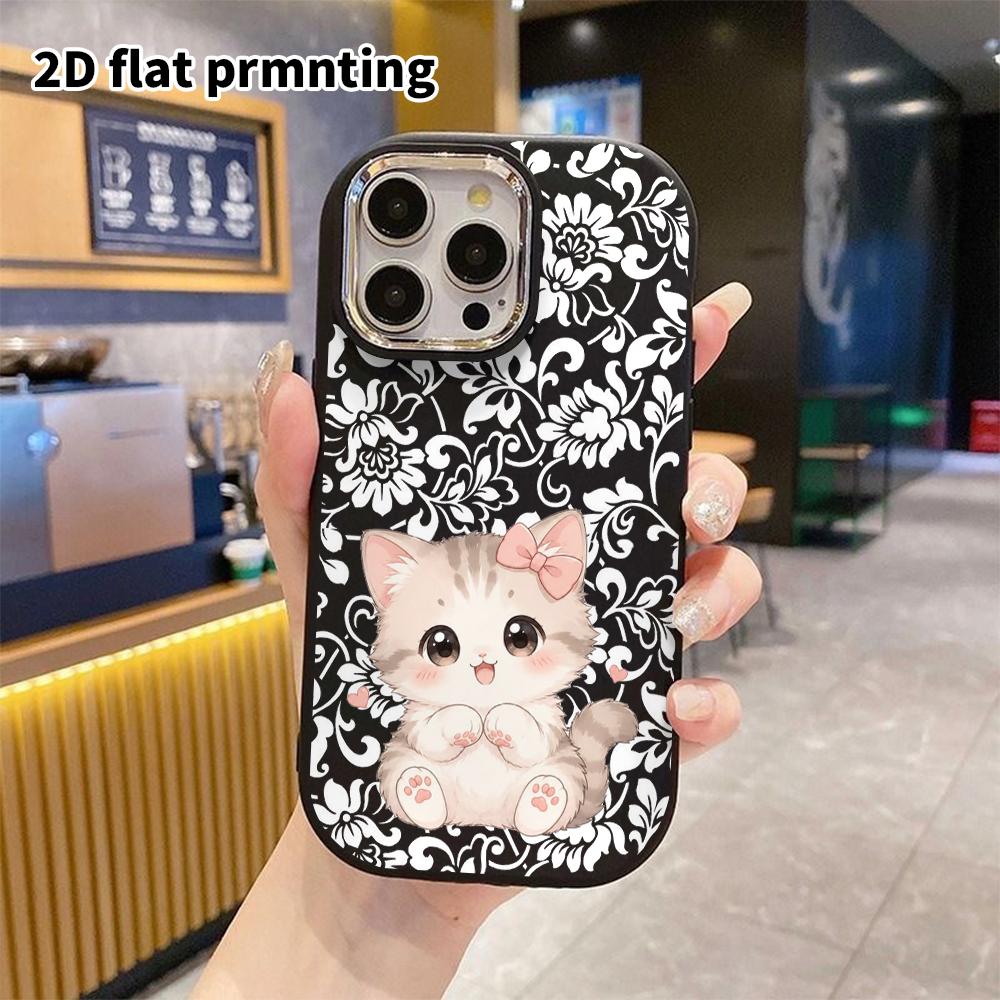 Phone Case: 2D Flat Design Suitable for iPhone 18, 17, 16, 15, 14, 13 Pro Protective Case, Couple Style, Bow-knot Little Kitten, Christmas and Hallowe