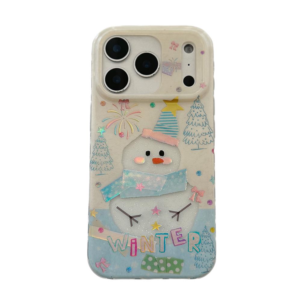 

Cute Snowman Bling Laser Glitter Phone Case for iPhone 17Promax 17pro 17 15 14 16 Pro Max Shockproof Clear Soft Back Cover Case iPhone 13