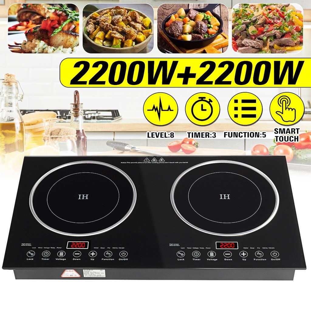 200-2200W Induction Hob Cooker 2 Stove Electric Induction Hob With Ultra-thin Body 8 Levels Temperature Control Black 27.6"" * 15.7"" * 3""