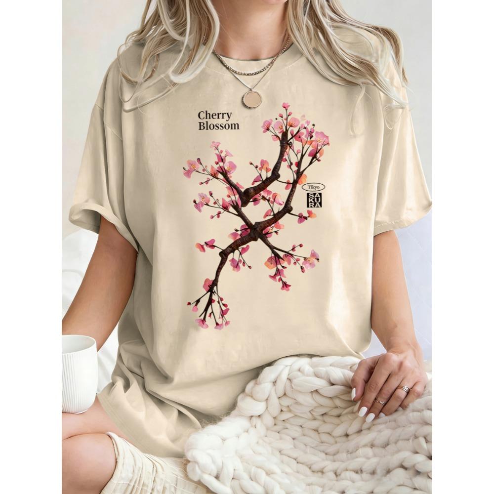 Tokyo Harajuku Cherry Blossom Printed T Shirt Women Summer Breathable Tops O-Neck Hip Hop Short Sleeve Woman Cotton T-Shirts