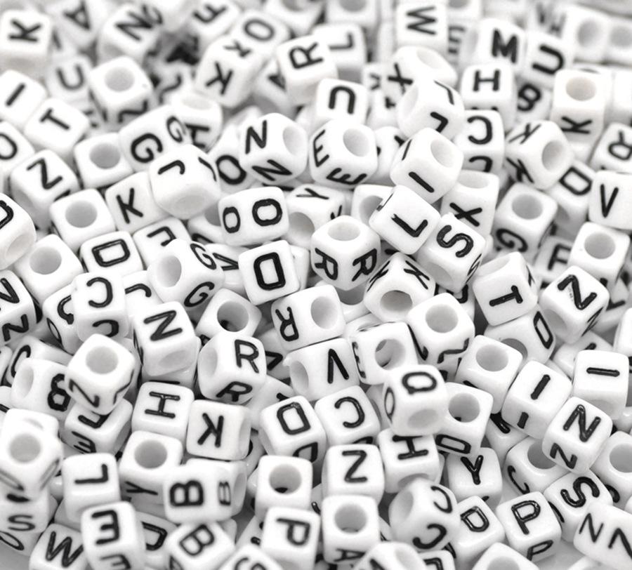 500 PCs Doreen Box Mixed White Alphabet/ Letter Acrylic Cube Beads 6x6mm Square Bead For DIY Bracelet Jewelry Making Findings