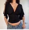 Women's European Deep V-Neck Short Sleeve Tie-Waist Slim-Fit Summer Top