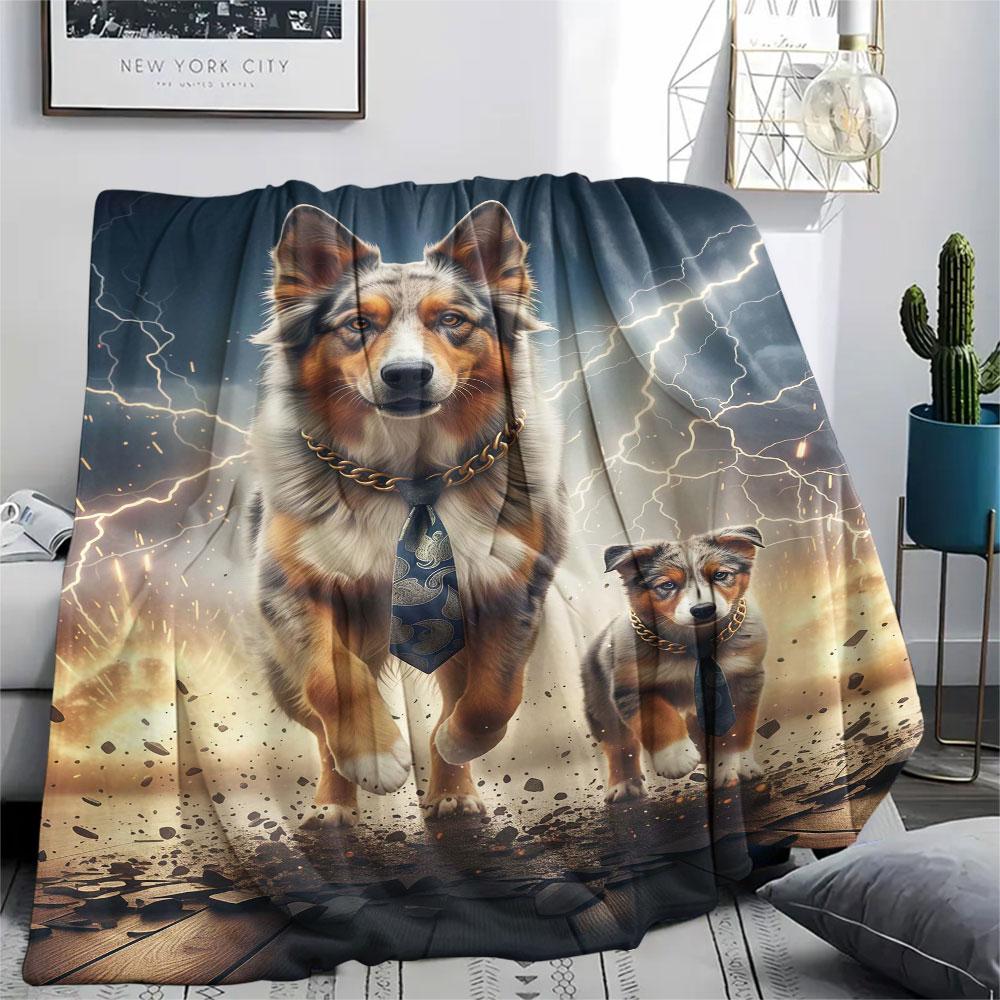 1Pc LightningPuppy Print Flannel Blanket, High quality Comfortable for All Seasons, Home Decor, Warmth and Comfort, Perfect for Christmas Gifts