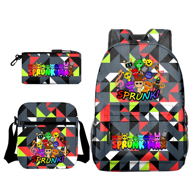 Rhythm Box Cartoon Large Capacity Starry Sky Student School Bag Sprunki Youth Backpack Three-piece Set D