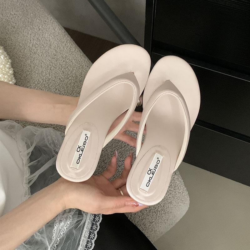 Fashion Fashion Round Toe Women Wedges Slippers Shoes Summer Beach Flip flops Female Heeled Slippers Sandals Slides Shoes For Ladies