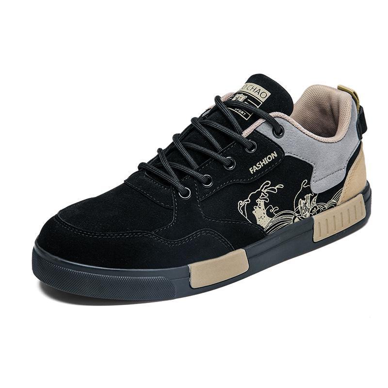 Chaussures de sport décontractées tendance pour hommes, à panneaux de velours, grande taille, toutes saisons.