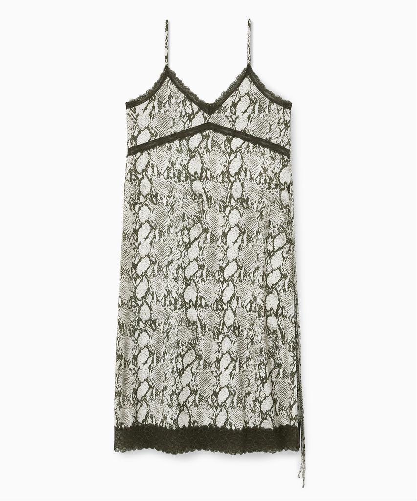 Sio Python Lace Slip Dress Brown