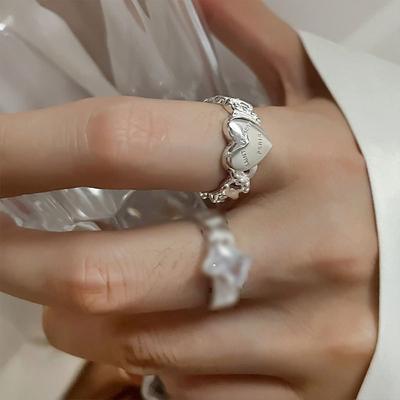 Bague entrelacée Cœur Poli pour Femme Rétro INS Tempérament Ligne Géométrique Design Tendance Réglable Index Bague de Fête