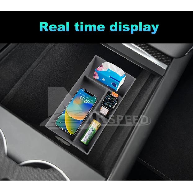 Silicone Car Central Console Storage Box for Tesla Model Y Juniper Launch 2025 2026-UP Tidying Black Tray Organizer Accessories