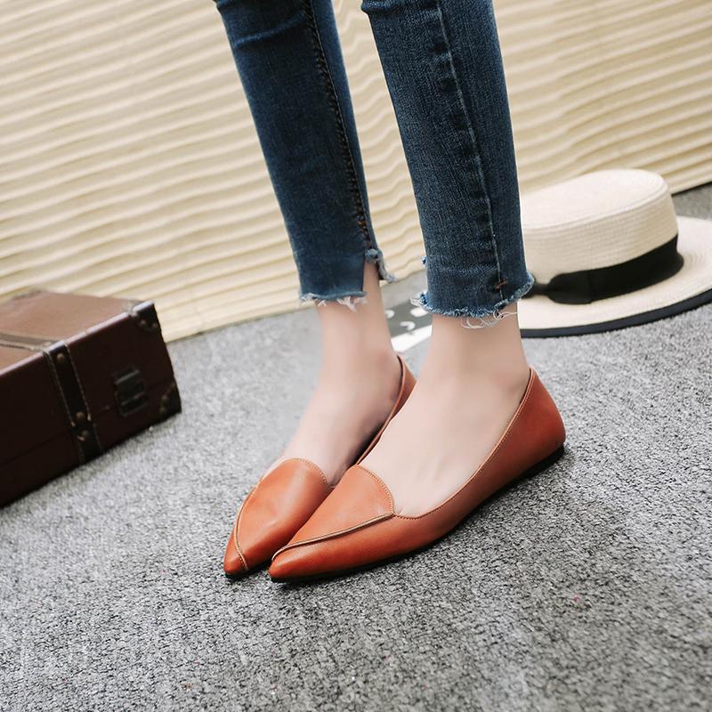 Fashion 2025Women's Shoes Summer New Pointed Flats Fashion Concise Design Retro Small Leather Shoes  British Solid Lightweight Shoes