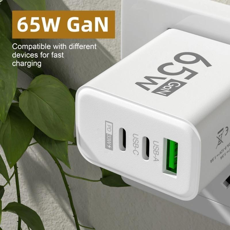 Celkem 65W USB C Nabíječka Rychlonabíjecí Nabíječka Quick Charge 3.0 PD Nástěnný Telefonní Adaptér pro IPhone Xiaomi POCO Samsung 65W USB C Nabíječka, 3 Porty