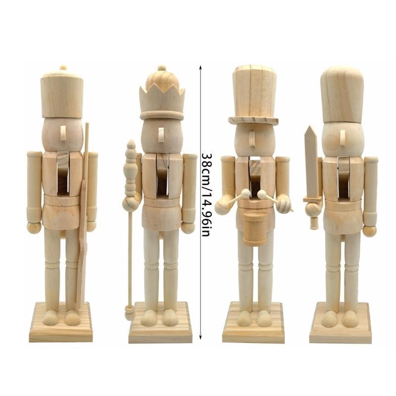 38cm Christmas Nutcrackers Soldier Unfinished Nutcrackers Figurine Painting Craft Unpainted Puppet Ornament Decors