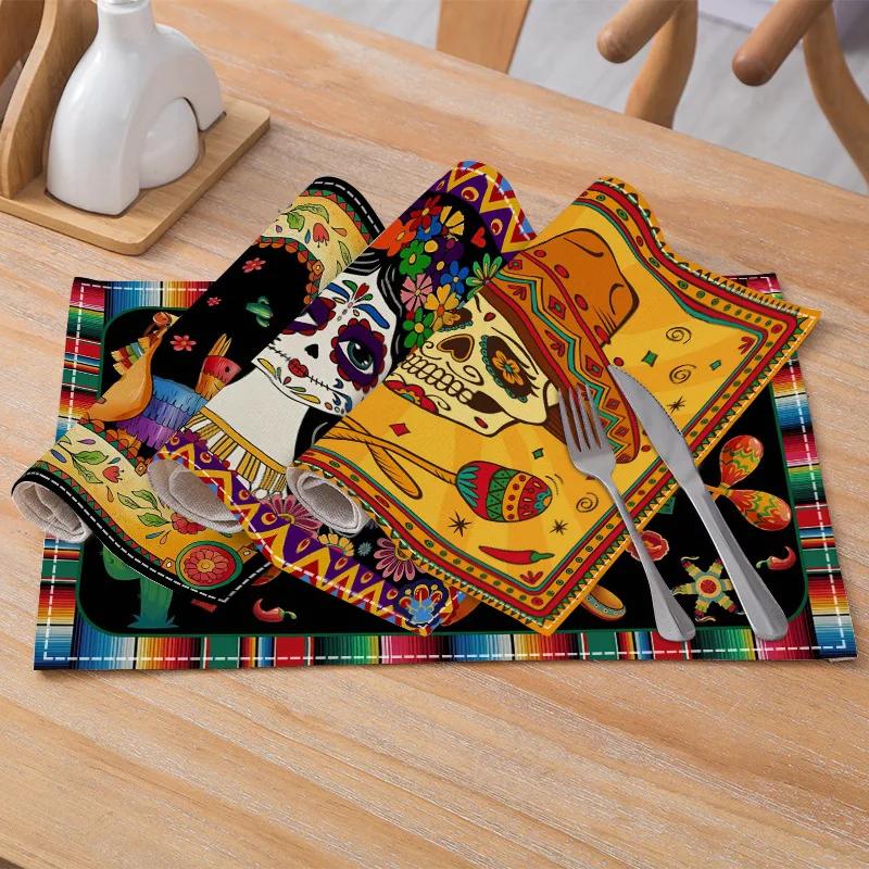 Linne Cinco De Mayo Bordstabletter Mexikanska Bordsmattor Köksaccessoarer Cinco De Mayo Högtidsfest Bordstabletter Dekorationer