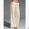 Women Cotton Linen Pants Solid Color Beach Pants Elastic High Waist Wide Leg Yoga Pants