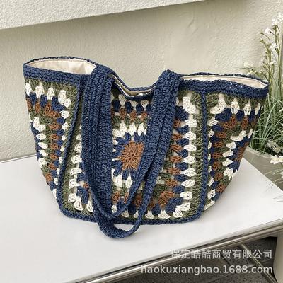Summer Hand-woven Bag Women's 2025 New Shoulder Bag Large-capacity Tote Bag Beach Vacation Straw Bag