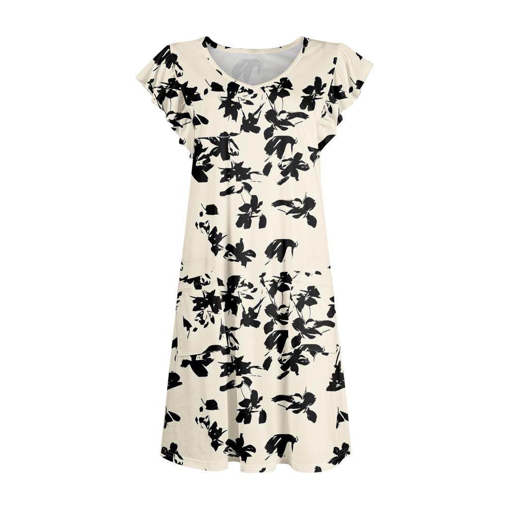 Womens Summer Dress Ruffle Sleeve V Neck Short Dresses Fashion Casual Flowy A Line Swing Sundress With Pocket