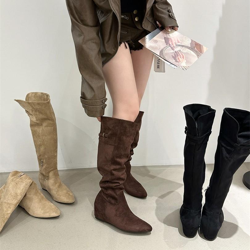 Pointed High-heeled Piled Boots 2025 Autumn and Winter New Retro Suede Thin Over the Knee Two Wear Knight Boots Women