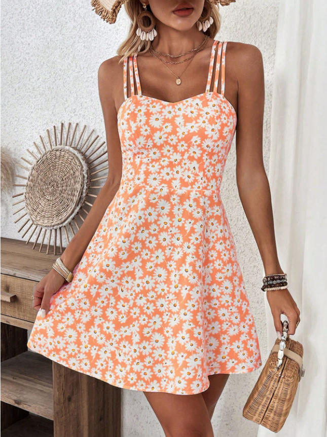 2026 Europe, America, Station Women's New Floral Suspender Dress Holiday Beachwear