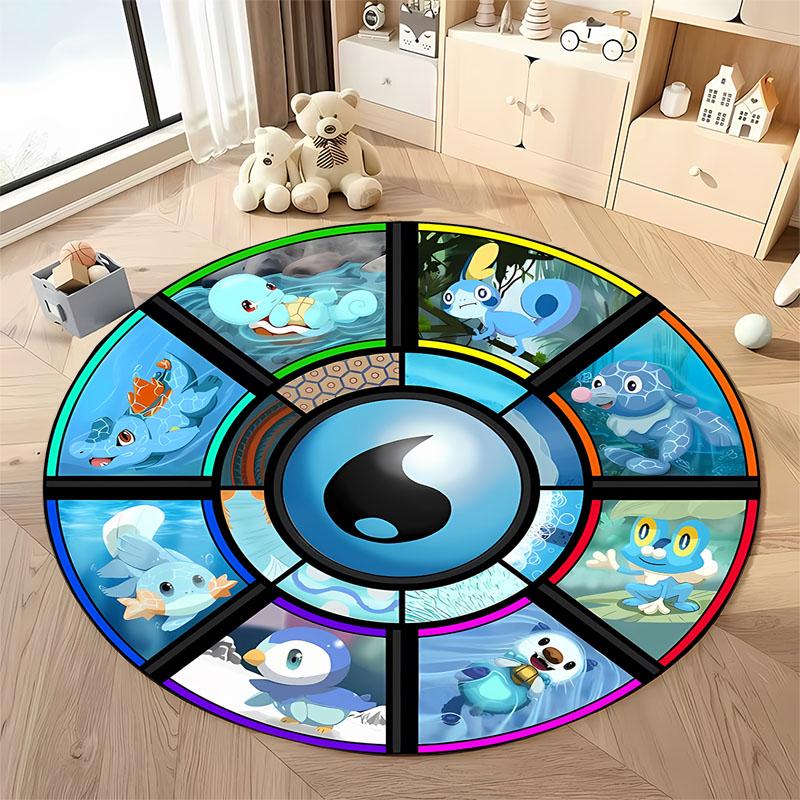 1PC Cute PokemonEevee Charizard Print Round Rug Living Room Bedroom Decor Indoor Floor Mat Decor Carpet for Teens Adult Gifts