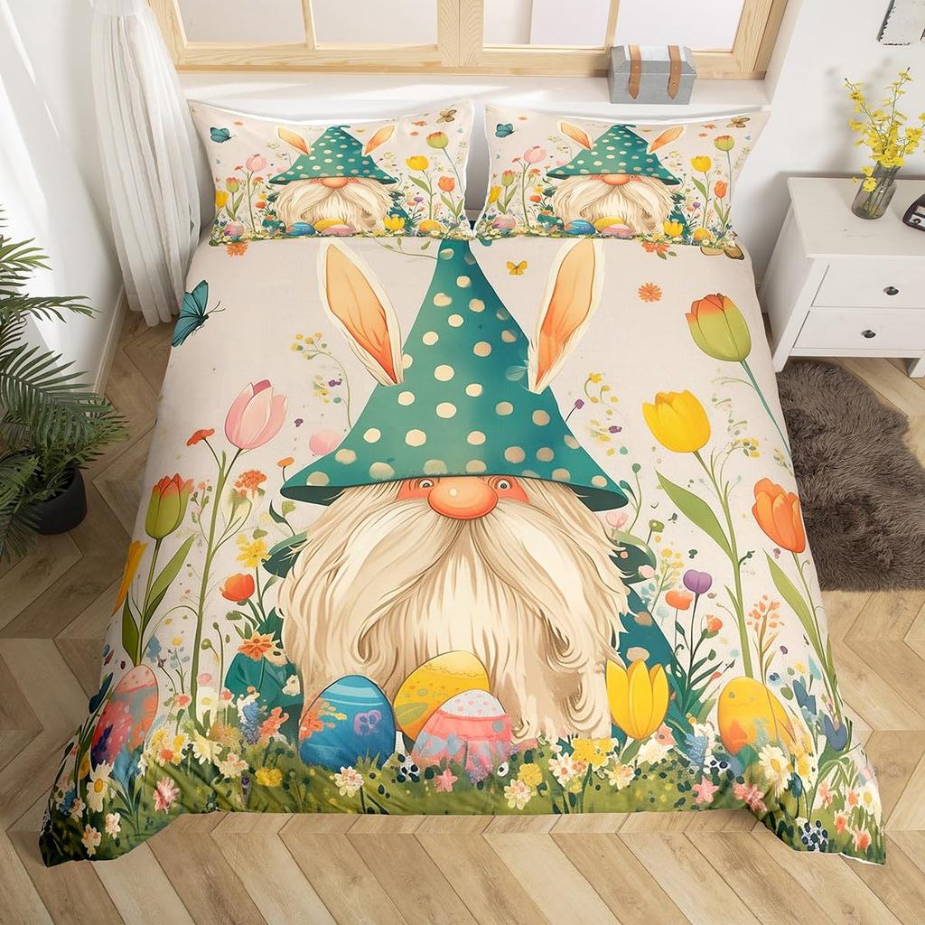 Cartoon Elf Duvet Cover Spring Garden Floral Bedding Set Botanical Flowers Quilt Cover Watercolor Printing Art Comforter Cover