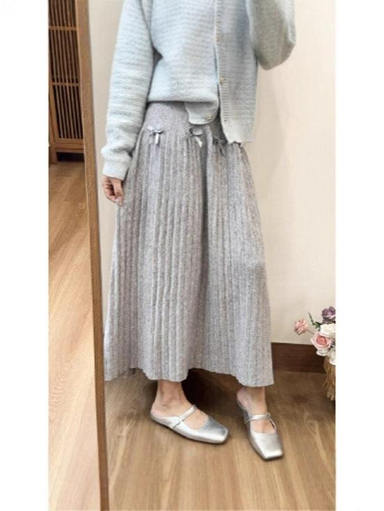 Korean Style Knit Pleated High Waist Skirt