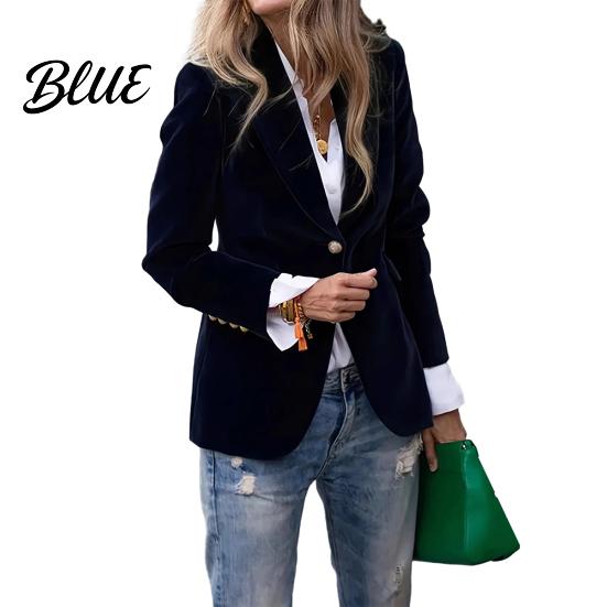 Office Outerwear Velvet Suit Coat Long Sleeve Notched Collar Jacket Single Button Versatile Styling Wear Women